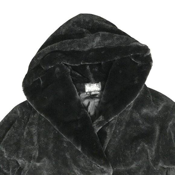 TSUNAMI Canada Womens M Faux Fur Black Maxi Coat Hood Double Breasted Warm - Picture 5 of 9
